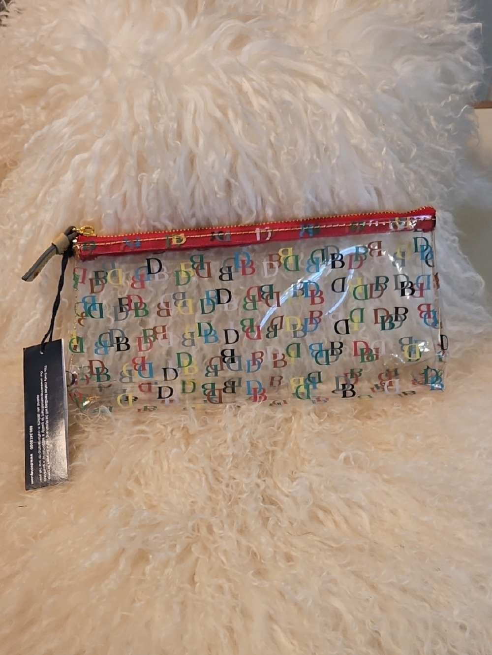 Dooney & Bourke Clear  Cosmetic Pouch with Multicolor DB Print. NWT